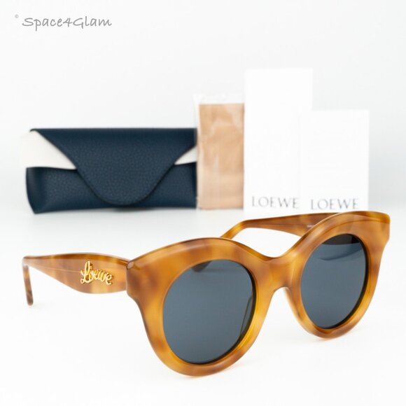 Loewe Women Sunglasses Shiny Havana Blue Cat Eye LW40126I CURVY 53V BRAND NEW - Picture 1 of 8